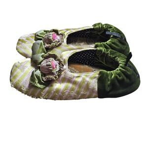 Goody Mackenzie Bon Bon Silk Velvet Floral Applique Striped Shoes WS Balletcore